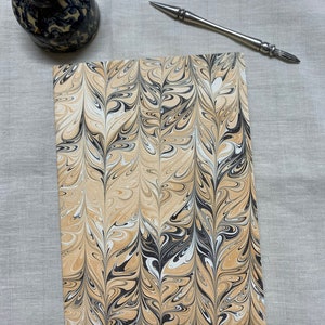 Butterscotch yellow, black and white hand marbled paper hand sewn notebook