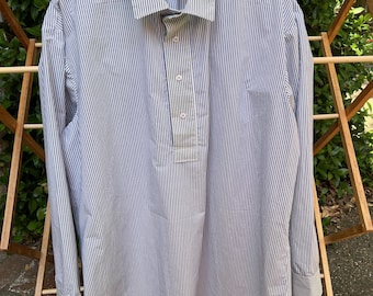Handmade blue and white striped cotton shirt, size X-Large