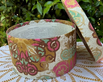 Pink and gold handmade paper covered band box