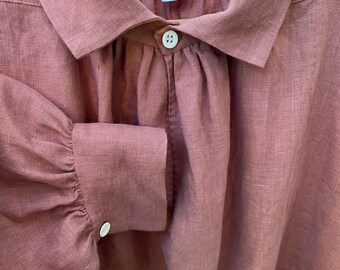 Handmade linen shirt, rust orange, size X-Large