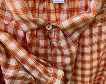 Handmade cotton shirt, orange plaid, size X-Large