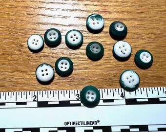 Green ringer or inkwell buttons, green and white. Set of twelve (12)