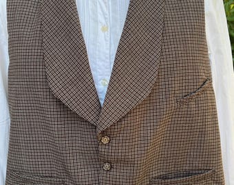 Men's 19th century brown plaid wool vest, chest 46", 1845-1860s style