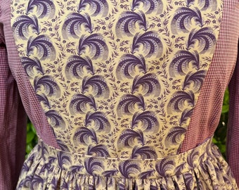 Handmade cream with lavender print cotton apron, cotton pinner apron, pockets