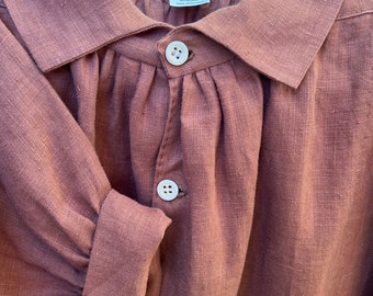 Handmade linen shirt, rust orange, size X-Large