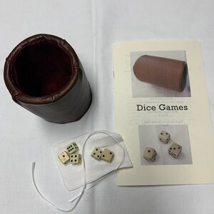 Leather Dice Cup with Vintage Bone Dice & Game Booklet