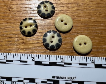 Stencil buttons, cream with dark green dots. Set of five (5)
