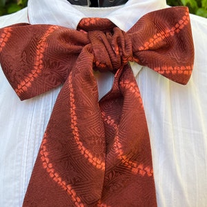 Deep rust brown with orange Shibori lines silk cravat, 19th century style image 1