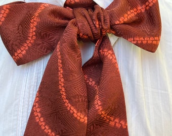 Deep rust brown with orange Shibori lines silk cravat, 19th century style