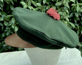 Green wool outdoorsman cap with leather brim, 19th century