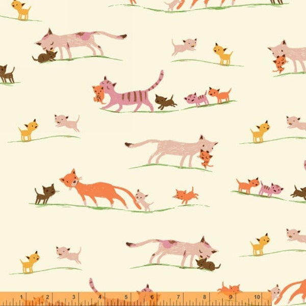 marching cats in cream from the Tiger Lily collection by Heather Ross