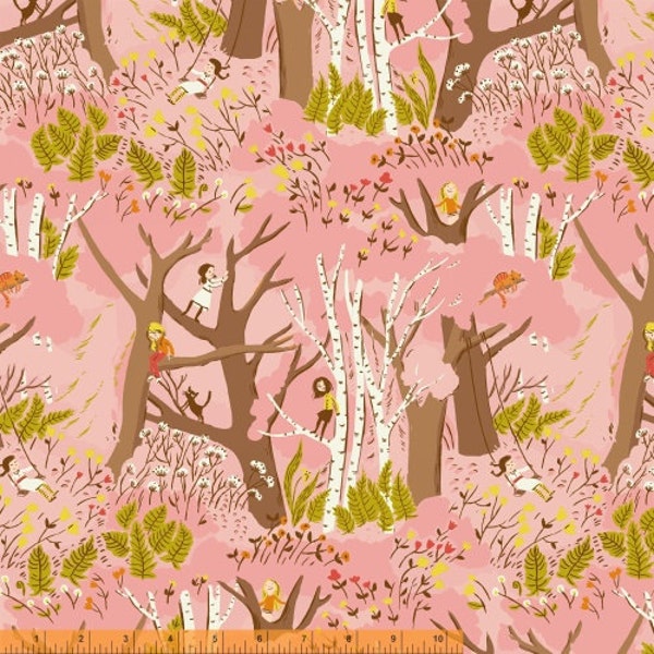 Climbing trees in pink from the Tiger Lily collection by Heather Ross