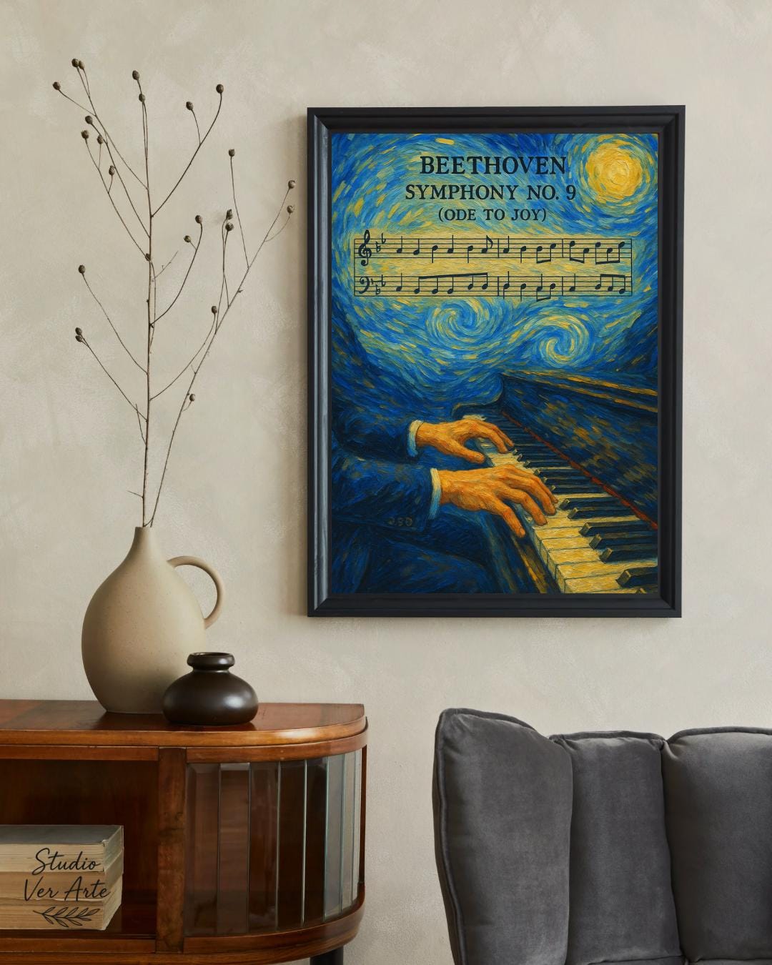 アート・デザイン・音楽 AN ODE TO JOY MORE POSTERS AND PRINTS Beethoven Ode to Joy Piano Art Print, Starry Night Inspired