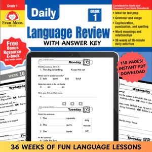Daily Language Review For Year 1 School English Phrases Grade 1 Work Book For Students 36 Week ESL Lessons with Answer Key (Digital PDF)