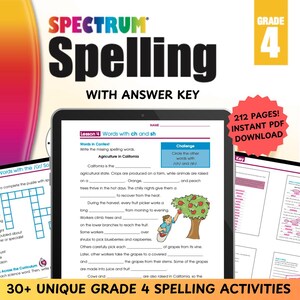 30+ engelska språkspektrum stavning årskurs 4 ESL TEFL tillbaka till skolan arbetsbok för elever aktivitetsbok med facit (digital PDF)