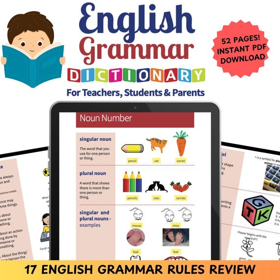 English Grammar Dictionary For Teachers, Student & Parents Practice Grammar ESL Learn English Language Workbook Guide School (Digital PDF)