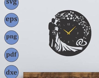 Reloj de pared para boda, corte láser, para pareja, aniversario, regalo de San Valentín, romántico, descarga digital.