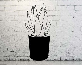 Snake Grass Plant in Solid Colored Planter Line Art - Wall Decal by A Mustard Seed Dream - Living Room - Office - Bedroom