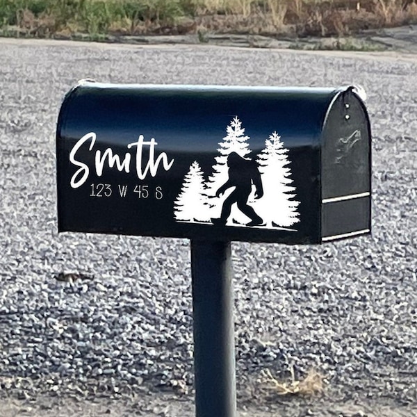 Bigfoot Sasquatch Personalized Mailbox Decal with Personalized Address Numbers - Vinyl Wall Art, Graphics, Lettering, Decals, Stickers