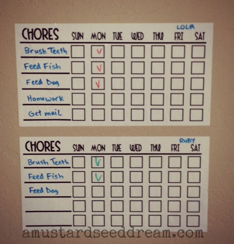 Chore Chart Dry Erase Vinyl Etsy