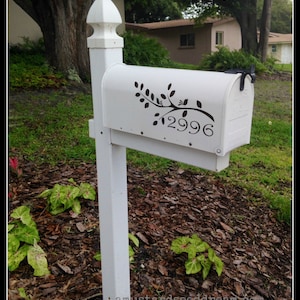 Personalized Mailbox Decal with Branch, Birds and Numbers - Vinyl Wall Art, Graphics, Lettering, Decals, Stickers