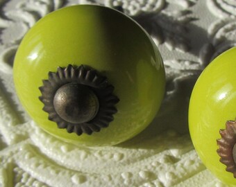 Set of 2 Citrus Green Ceramic Knobs
