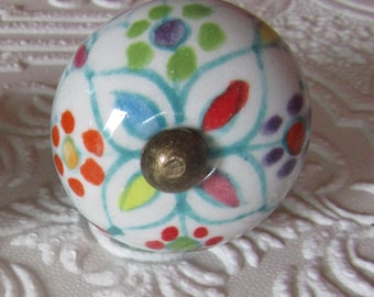Set of 2 Colorful Floral Ceramic Knobs
