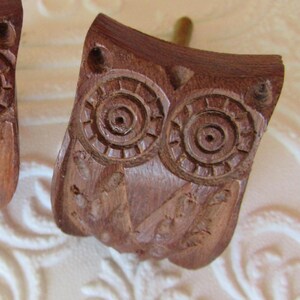 Set of 2 Owl Wood Carved Knobs