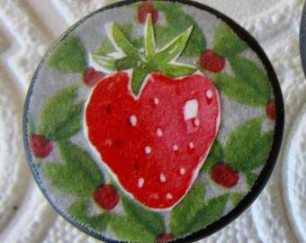 2 Strawberry Knobs or Pulls on Black Available in Pairs