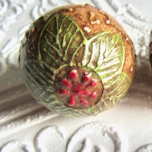 Antiqued Pink, Green, White Floral Hand Painted Knobs