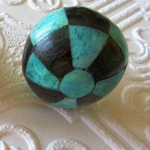 Set of 2 Deep Turquoise and Black Checkered Round Knobs