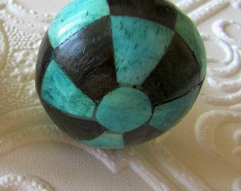 Set of 2 Deep Turquoise and Black Checkered Round Knobs