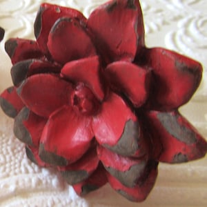 2 Red Floral Metal Distressed Knobs for Drawers or Cabinets