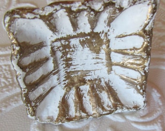 Square Scallop Knob Sold Individually White and Gold for Drawers or Cabinets