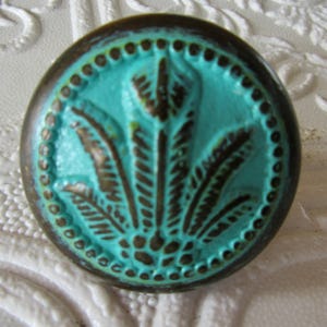 Palm Plant Brass Knob Handpainted in Aqua Blue