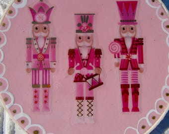 Hand Painted Pink Nutcracker Ornament with Gold Leather Trim