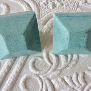 Aqua Blue Weathered Square Knobs, Mid Century Style