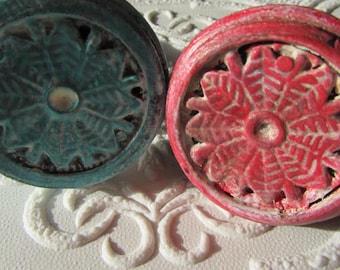 Set of 2 Large Brass and Wood Knobs Leaf Design Custom Options