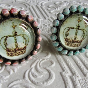 2 Aqua Crown Knobs Custom Finish Dot Edges