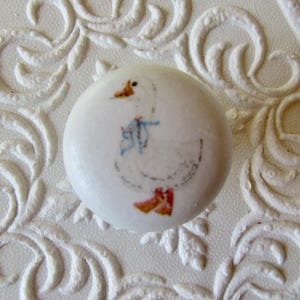 White Goose with Blue Bow Ceramic Knobs Cottagecore Available In Sets of 2