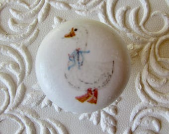 White Goose with Blue Bow Ceramic Knobs Cottagecore Available In Sets of 2