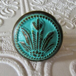 Palm Plant Brass Knob Handpainted in Aqua Blue
