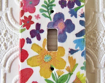 Rainbow Floral Light Switch Cover Bamboo Wood