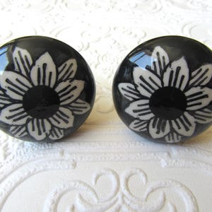 Set of 2 Black Floral Ceramic Knobs