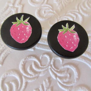 2 Hot Pink Strawberry Knobs on Black Available in Pairs