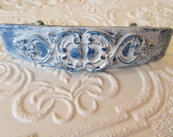 Cobalt Blue and White Drawer Pull with Keyhole Pattern, 3" Centers