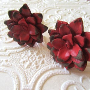 2 Red Floral Metal Distressed Knobs for Drawers or Cabinets