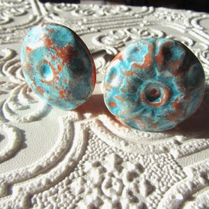 Set of 2 Orange and Blue Weathered Ceramic Knobs