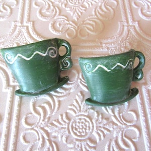 2 Hand Painted Green Coffee Cup Knobs