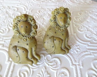 2 Lion Knobs Antiqued Muted Mustard Statement Pulls